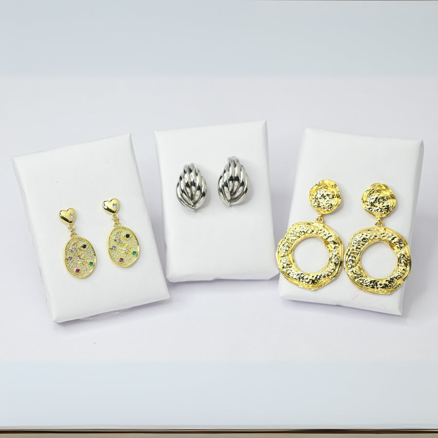 Elegant Earring Combo – Textured Gold, Silver & Studs