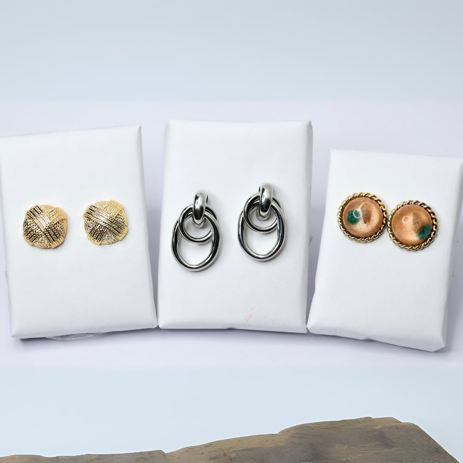 Timeless Elegance Earring Set – Gold Textured, Resin & Silver Statement Earrings