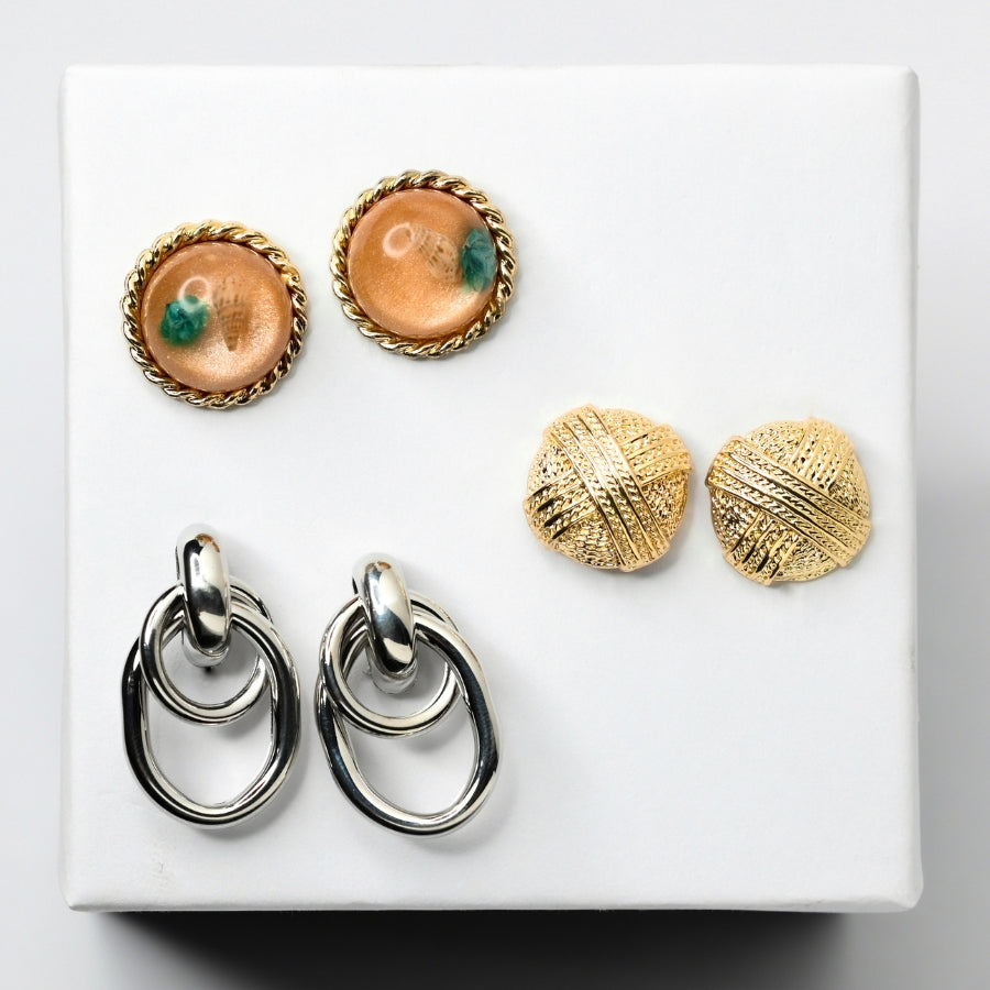 Timeless Elegance Earring Set – Gold Textured, Resin & Silver Statement Earrings