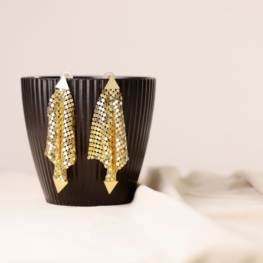 Gold Plated Mesh Dangle Earrings