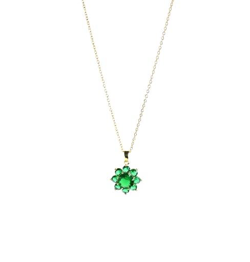 THE ELLE TOUCH Little Green Flower Pendant Sterling Silver with Metal Chain for Women Floral Pendant Charm Jewelry With Stones Dainty Jewellery Neck Piece for Women for All Occasion Gift for Her