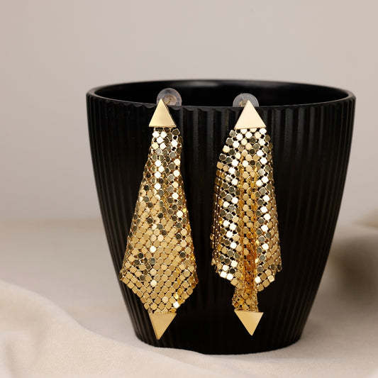 Gold Plated Mesh Dangle Earrings