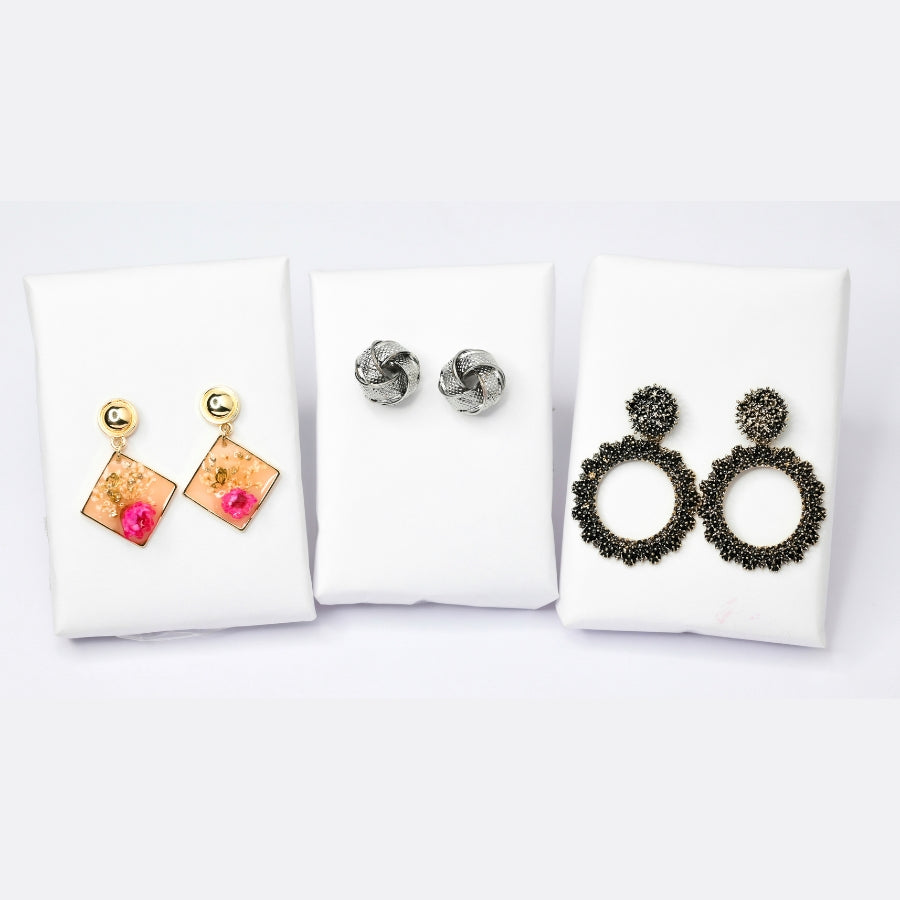 Timeless Elegance Earring Set – Floral Resin, Silver Knot & Black Textured Hoops