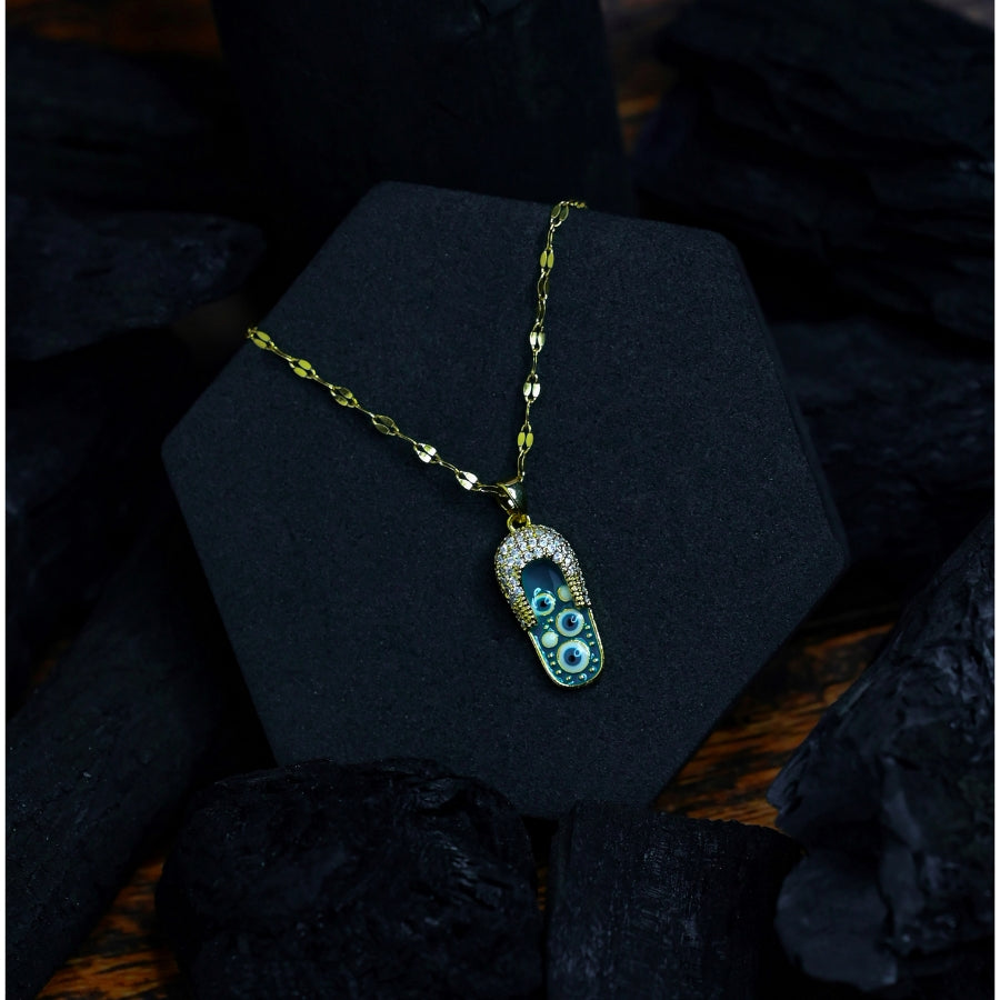 Gold-Plated Evil Eye Safety Pin Pendant Necklace – Elegant Protection