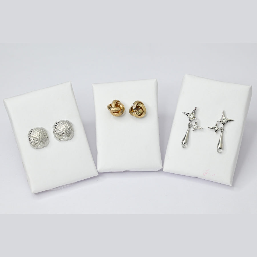 Elegant Textured & Knot Earring Set – Silver, Gold & Crystal Drop