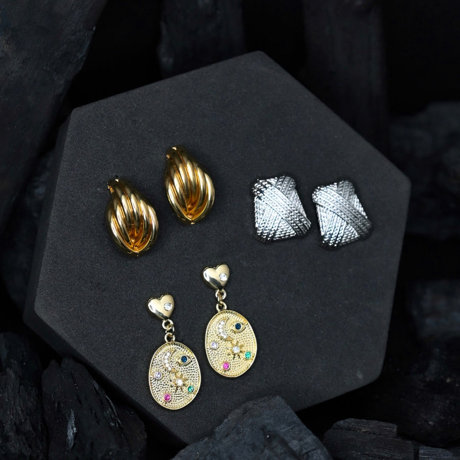 Gold & Silver Statement Earring Set – Textured & Embellished Designs