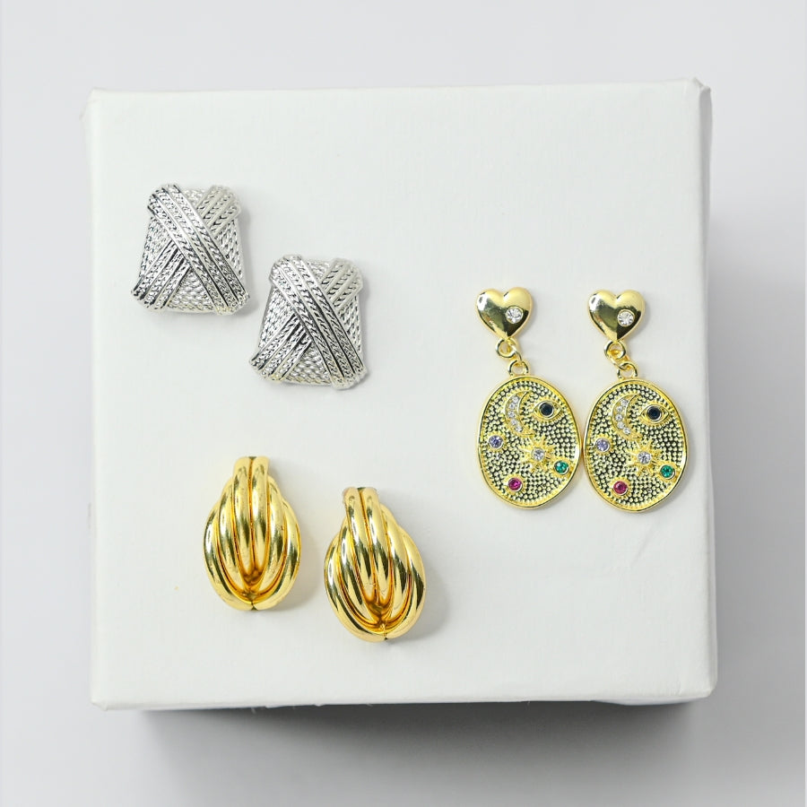 Gold & Silver Statement Earring Set – Textured & Embellished Designs