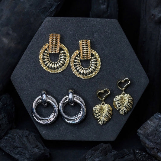 Gold & Silver Luxe Earring Set – Statement & Elegant Designs