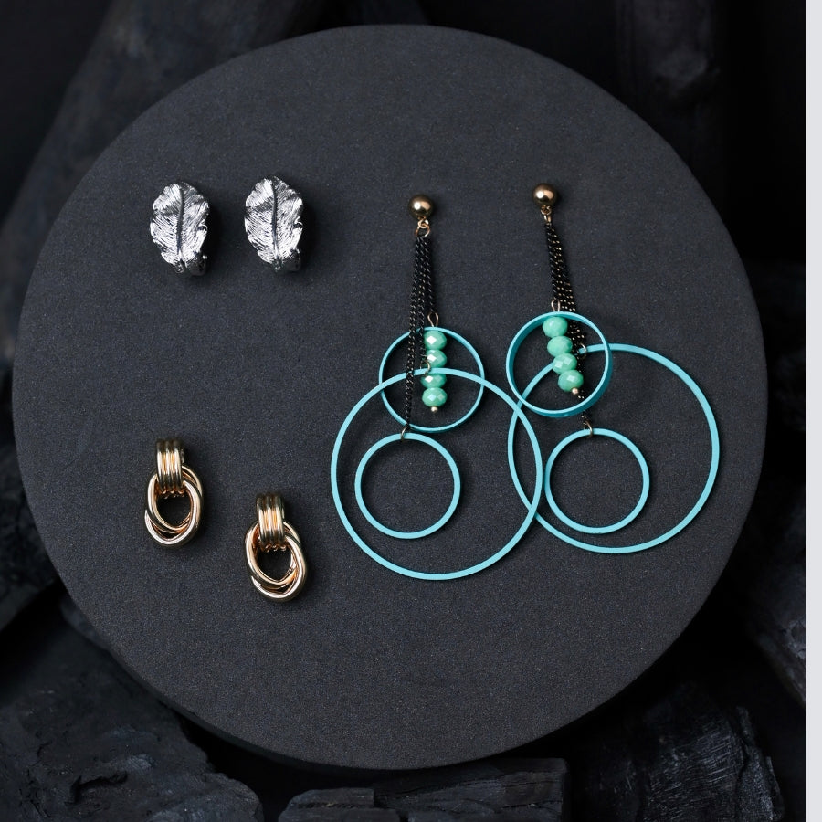 Modern Chic Earring Set – Geometric, Gold & Silver Leaf Designs