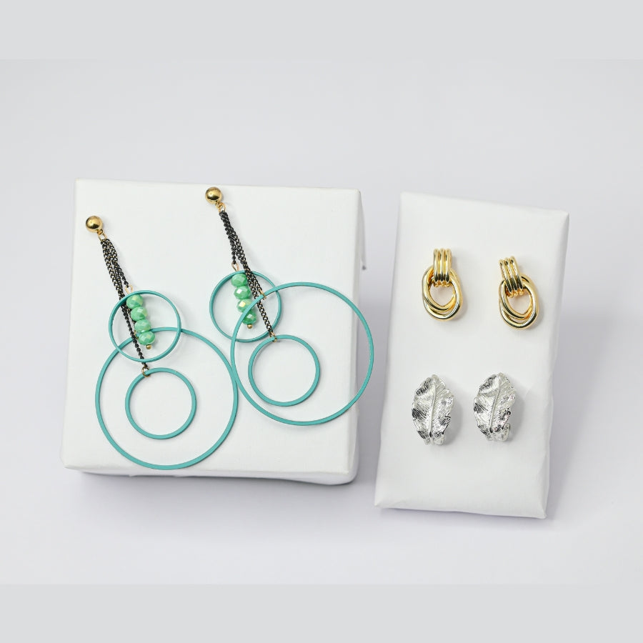 Modern Chic Earring Set – Geometric, Gold & Silver Leaf Designs