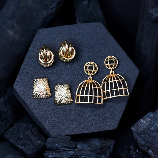 Elegant Gold Earring Set – Classic, Geometric & Textured Designs