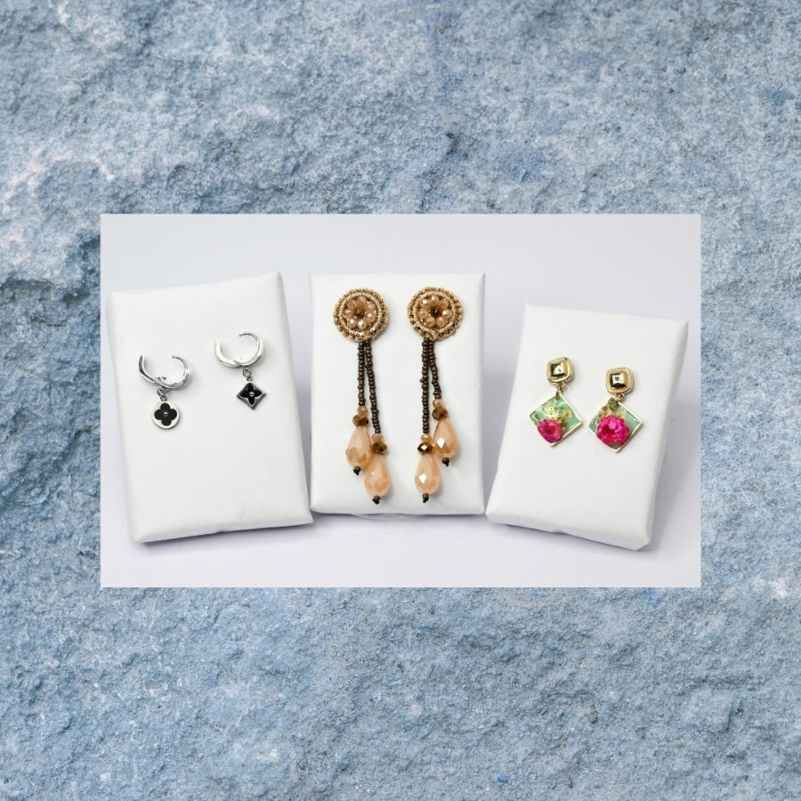 Elegant Earrings Set – Silver Charms, Beaded Drops & Floral Accents