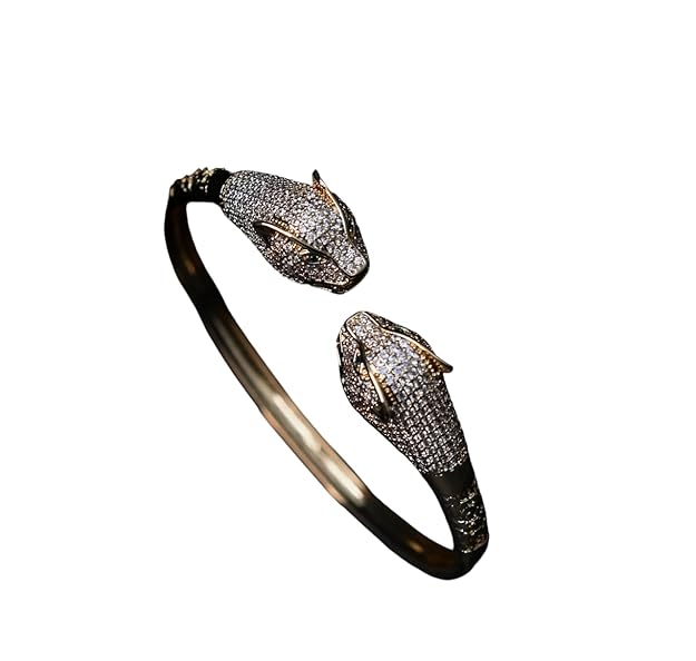 THE ELLE TOUCH Stone Studed Bracelet Panther Leopard Women’s Slide-on Metal Bangle Bracelet Thin Unique Design Dainty Fashion Jewelry Piece Hand Bangles for Her Lightweight Sturdy Hand Accessories