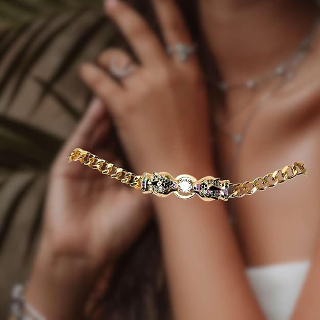 Golden double face panther design bracelet - Bracelets for women stylish - Bracelet set for women metal - Bracelets for girls stylish - Stylish bracelet for girls - Kada bracelet for women