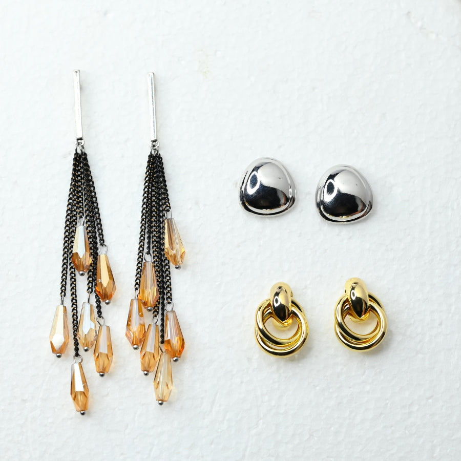 Chic Earring Combo – Crystal, Silver & Gold Hoops