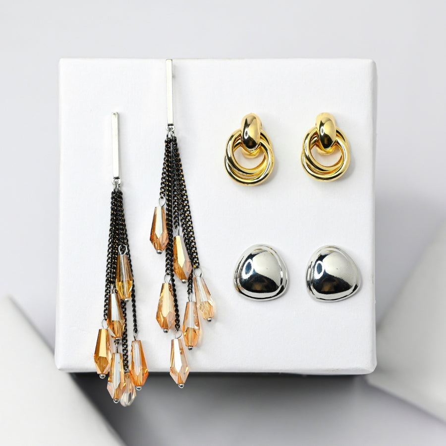 Chic Earring Combo – Crystal, Silver & Gold Hoops