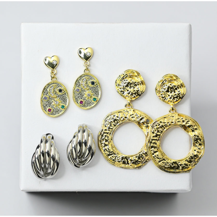 Elegant Earring Combo – Textured Gold, Silver & Studs