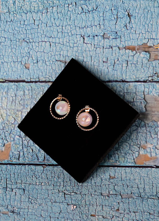 Peach Pearl Hoop Dangle Earrings