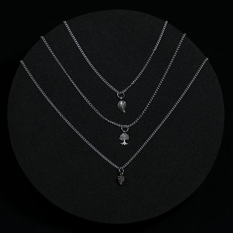 Three-Layered Chain Necklace with Serene Nature Pendants