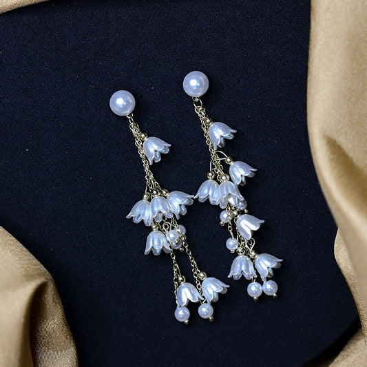 Pearl Stud with Bell Studded Chain Earrings